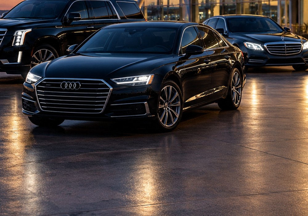Black executive sedan for private airport service